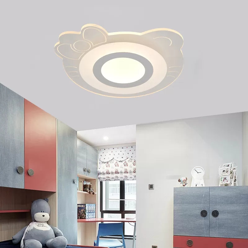 Acrylic Bow Kitten Flush Mount Light Game Room Creative LED Ceiling Light in White White Clearhalo 'Ceiling Lights' 'Close To Ceiling Lights' 'Close to ceiling' 'Flush mount' Lighting' 48924