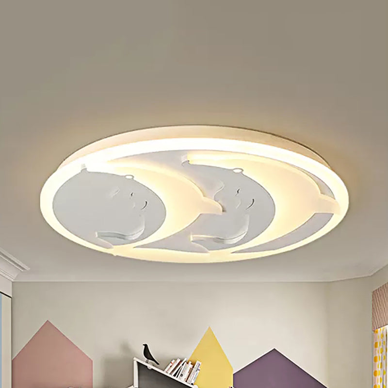 Animal Diving Dolphin Ceiling Fixture Acrylic LED Flush Ceiling Light in White for Kid Bedroom White Clearhalo 'Ceiling Lights' 'Close To Ceiling Lights' 'Close to ceiling' 'Flush mount' Lighting' 48969