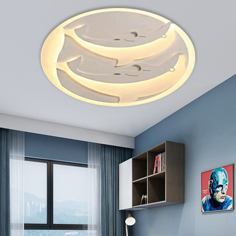 Animal Diving Dolphin Ceiling Fixture Acrylic LED Flush Ceiling Light in White for Kid Bedroom Clearhalo 'Ceiling Lights' 'Close To Ceiling Lights' 'Close to ceiling' 'Flush mount' Lighting' 48971