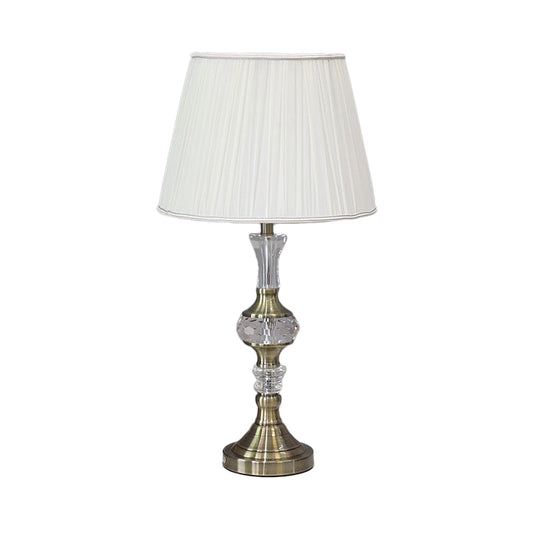 Tapered Drum Crystal Task Lighting Contemporary Fabric 1 Head Reading Lamp in White Clearhalo 'Lamps' 'Table Lamps' Lighting' 493262