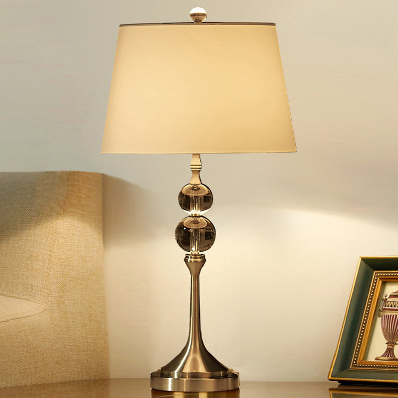 Flared Crystal Desk Light Modernism Fabric 11"/13" Wide 1 Head White Night Table Lamp Clearhalo 'Lamps' 'Table Lamps' Lighting' 493272