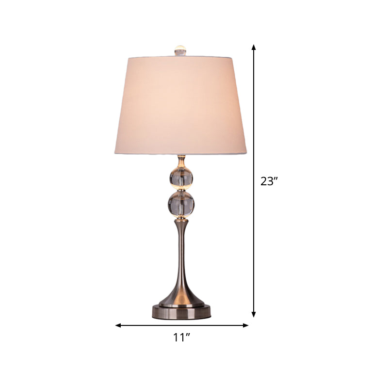 Flared Crystal Desk Light Modernism Fabric 11"/13" Wide 1 Head White Night Table Lamp Clearhalo 'Lamps' 'Table Lamps' Lighting' 493274