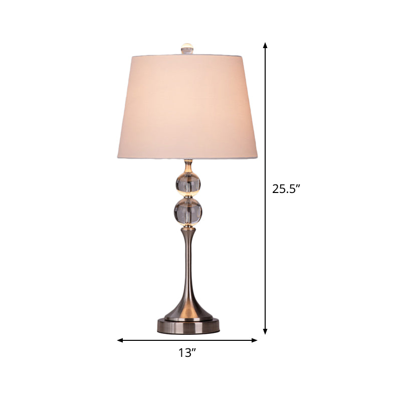 Flared Crystal Desk Light Modernism Fabric 11"/13" Wide 1 Head White Night Table Lamp Clearhalo 'Lamps' 'Table Lamps' Lighting' 493275