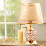 Fabric Flared Shade Table Light Modern 1 Head Gold Small Desk Lamp with Crystal Bead Gold Clearhalo 'Lamps' 'Table Lamps' Lighting' 493296