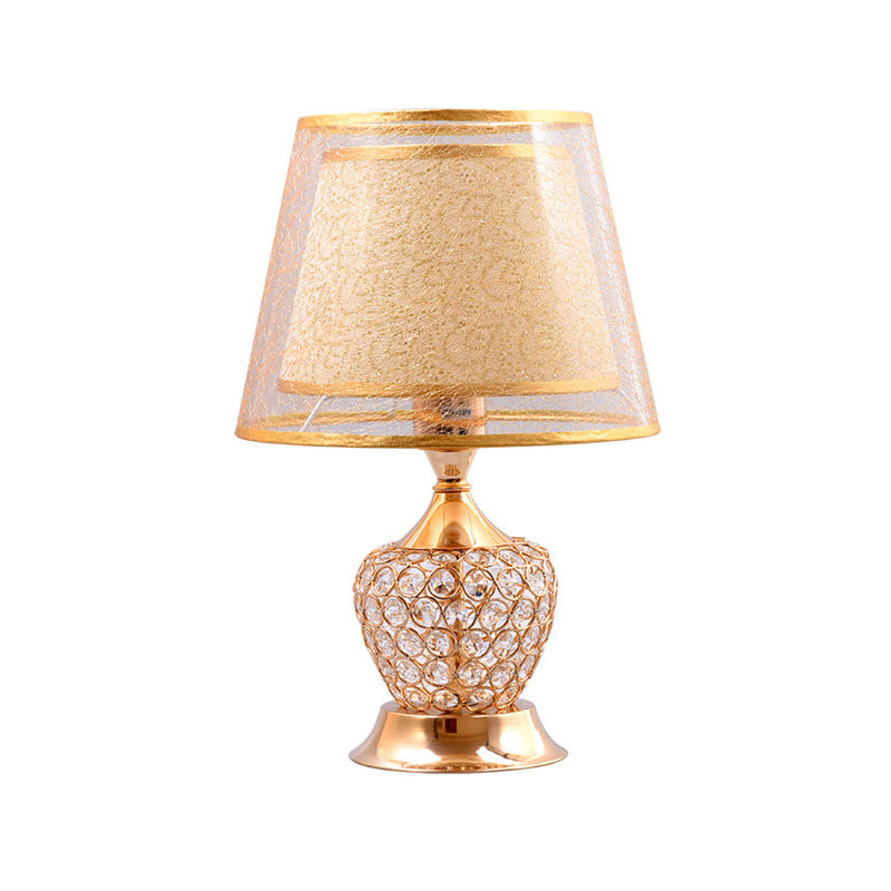 Fabric Flared Shade Table Light Modern 1 Head Gold Small Desk Lamp with Crystal Bead Clearhalo 'Lamps' 'Table Lamps' Lighting' 493299