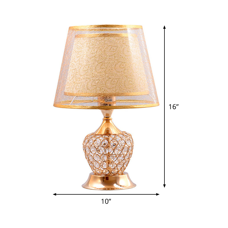 Fabric Flared Shade Table Light Modern 1 Head Gold Small Desk Lamp with Crystal Bead Clearhalo 'Lamps' 'Table Lamps' Lighting' 493300