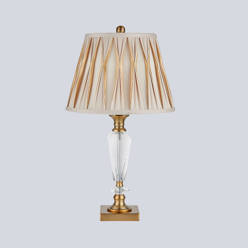 Modernism Tapered/Basket Task Light Hand-Cut Crystal 1 Bulb Nightstand Lamp in Light Brown Clearhalo 'Lamps' 'Table Lamps' Lighting' 493309