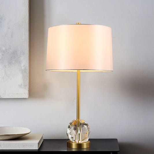 Fabric Drum Shade Task Lamp Modernist 1 Bulb Gold Reading Light with Clear Crystal Ball Gold Clearhalo 'Lamps' 'Table Lamps' Lighting' 493316