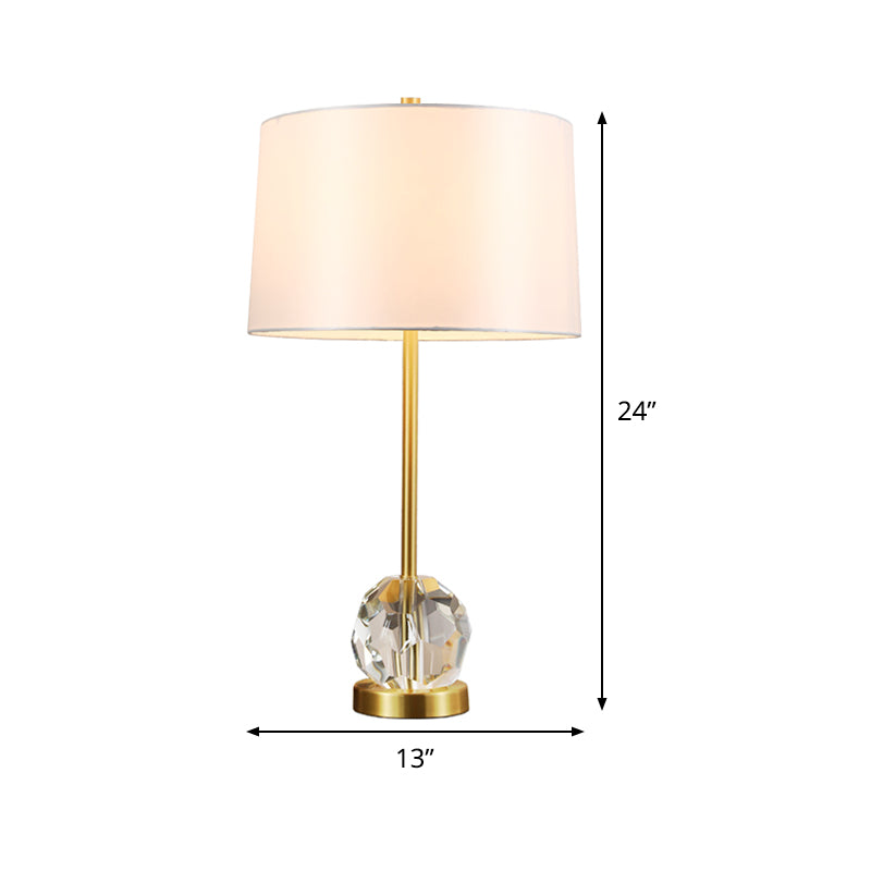 Fabric Drum Shade Task Lamp Modernist 1 Bulb Gold Reading Light with Clear Crystal Ball Clearhalo 'Lamps' 'Table Lamps' Lighting' 493320