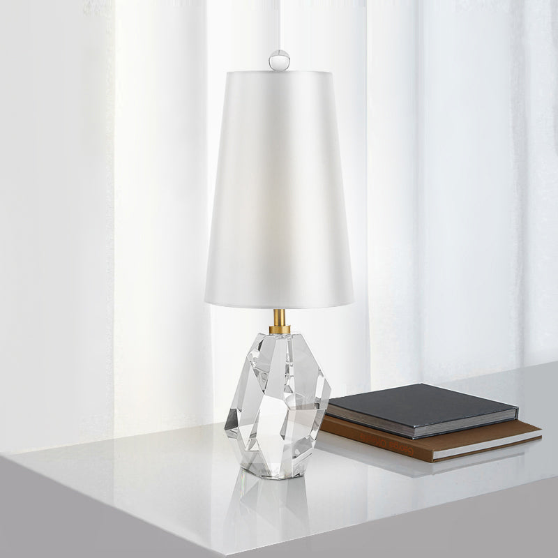 Geometrical Fabric Desk Light Simplicity Beveled Crystal 1 Head Night Table Lamp in White Clearhalo 'Lamps' 'Table Lamps' Lighting' 493327