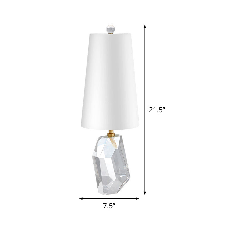 Geometrical Fabric Desk Light Simplicity Beveled Crystal 1 Head Night Table Lamp in White Clearhalo 'Lamps' 'Table Lamps' Lighting' 493330