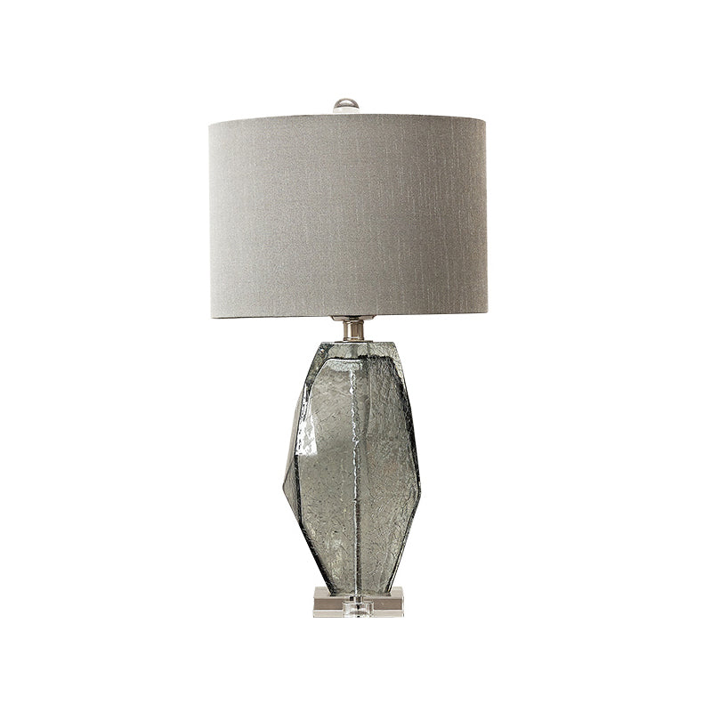 1 Head Dining Room Table Lamp Modern Grey Desk Light with Cylindrical Fabric Shade Clearhalo 'Lamps' 'Table Lamps' Lighting' 493339