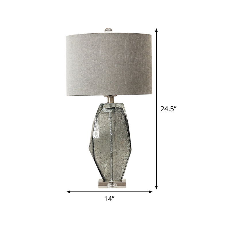 1 Head Dining Room Table Lamp Modern Grey Desk Light with Cylindrical Fabric Shade Clearhalo 'Lamps' 'Table Lamps' Lighting' 493340