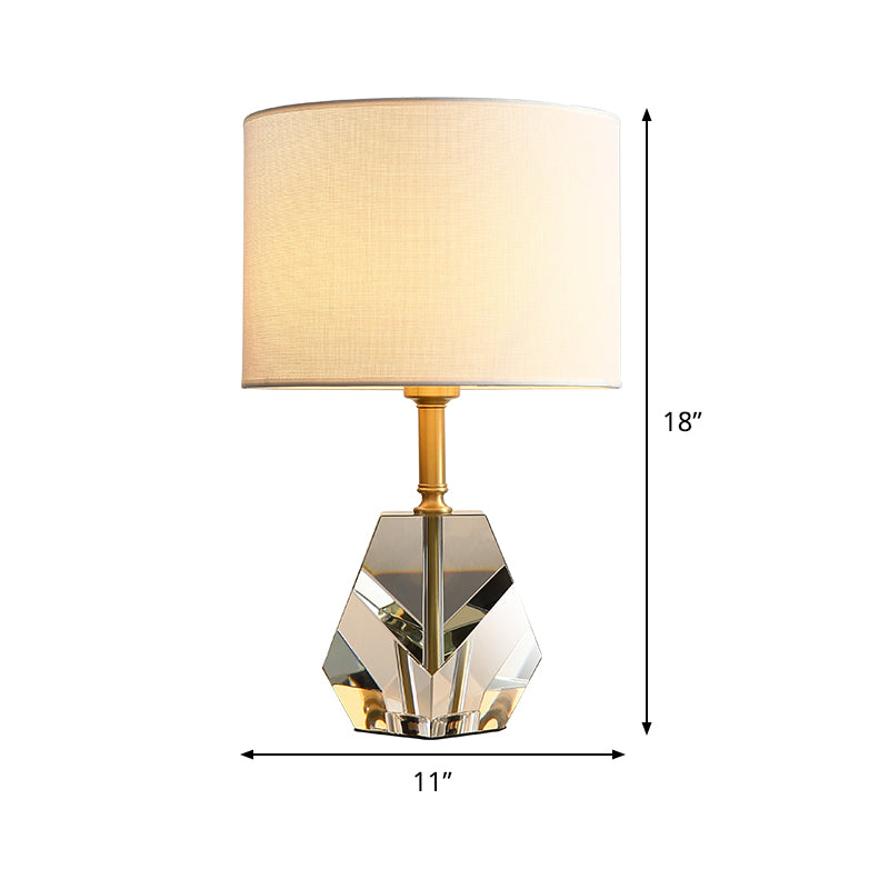 Geometric Desk Lamp Modernist Beveled Crystal 1 Bulb White Table Light with Fabric Shade Clearhalo 'Lamps' 'Table Lamps' Lighting' 493345