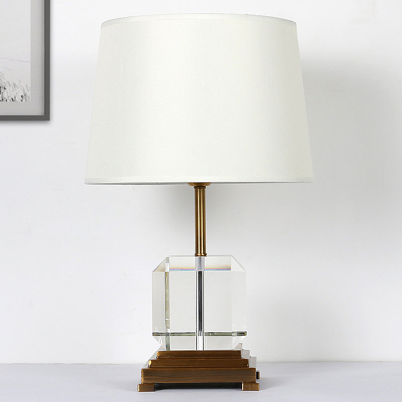 Contemporary 1 Head Study Lamp White Paneled Bell Reading Light with Fabric Shade White Clearhalo 'Lamps' 'Table Lamps' Lighting' 493356