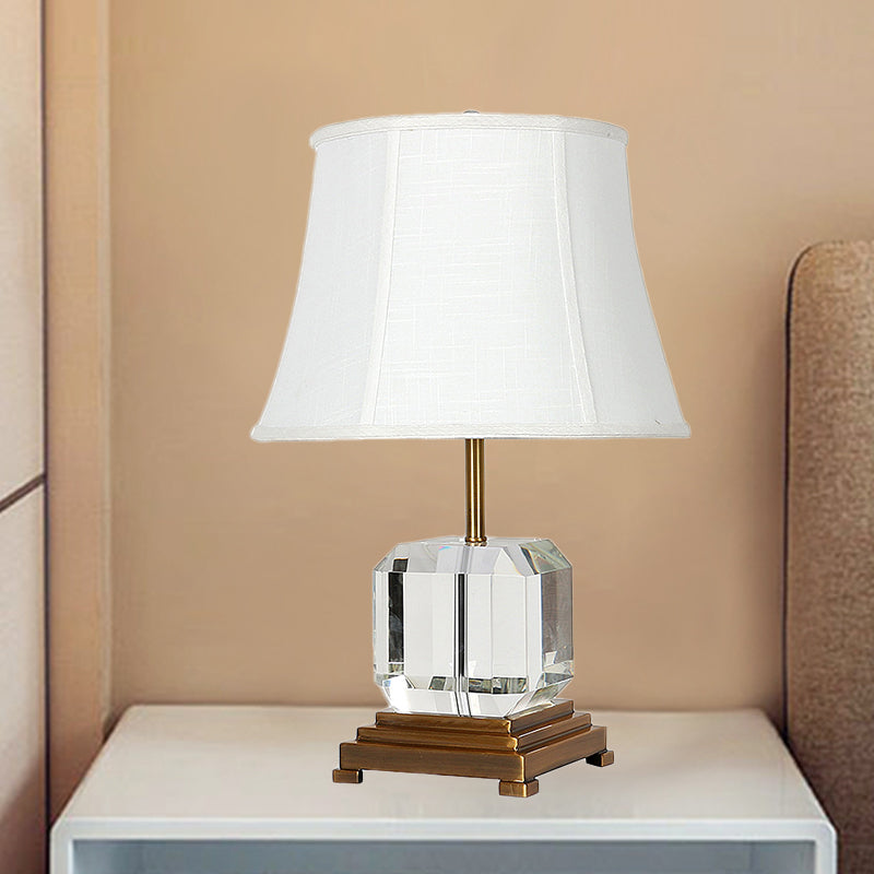 Contemporary 1 Head Study Lamp White Paneled Bell Reading Light with Fabric Shade Clearhalo 'Lamps' 'Table Lamps' Lighting' 493357