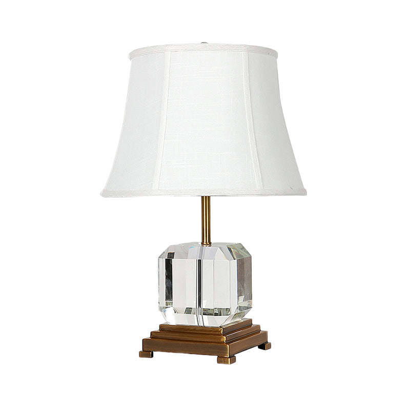 Contemporary 1 Head Study Lamp White Paneled Bell Reading Light with Fabric Shade Clearhalo 'Lamps' 'Table Lamps' Lighting' 493358