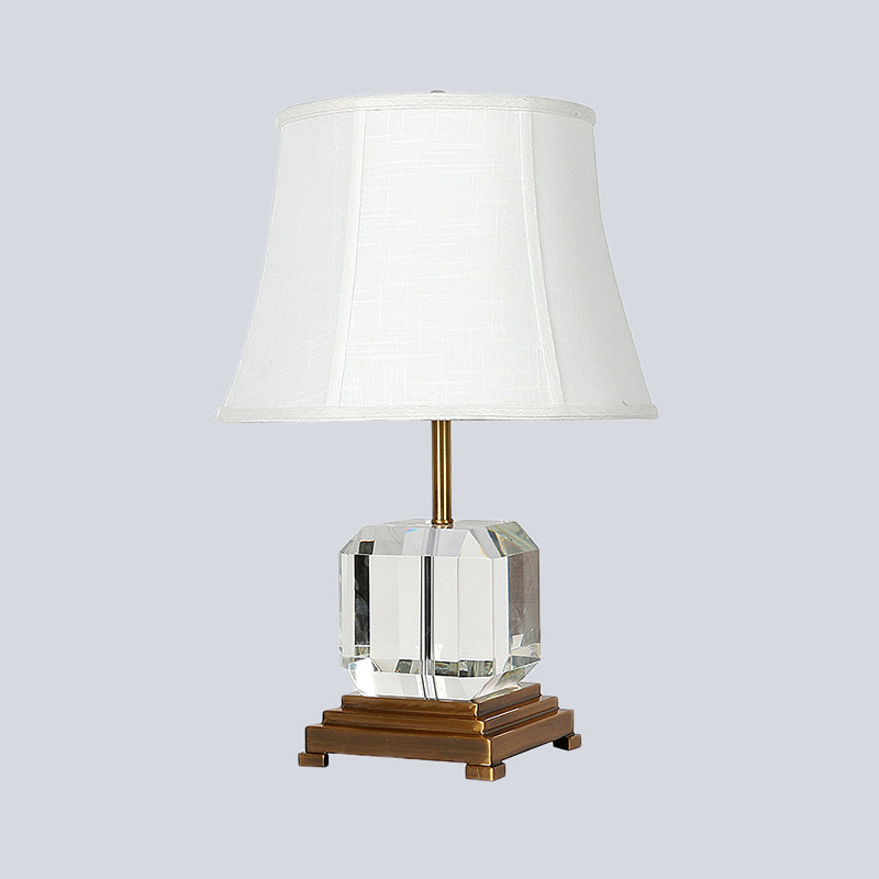 Contemporary 1 Head Study Lamp White Paneled Bell Reading Light with Fabric Shade Clearhalo 'Lamps' 'Table Lamps' Lighting' 493359