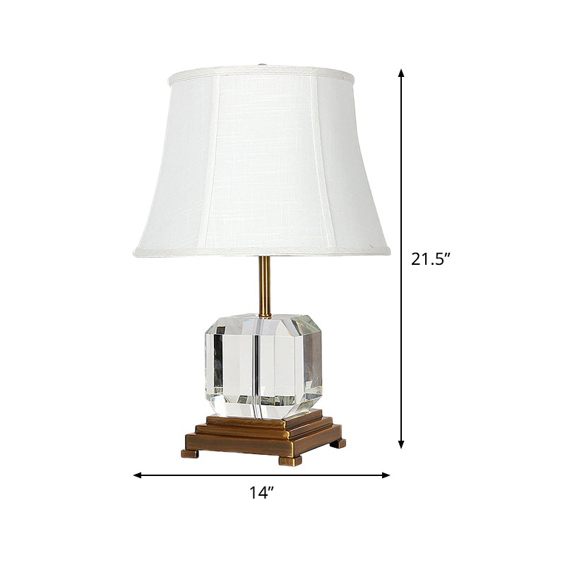 Contemporary 1 Head Study Lamp White Paneled Bell Reading Light with Fabric Shade Clearhalo 'Lamps' 'Table Lamps' Lighting' 493360