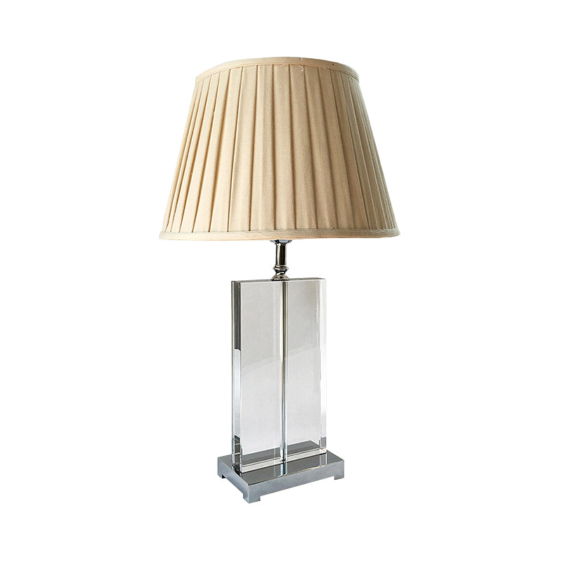 1 Head Rectangular Nightstand Lamp Contemporary Hand-Cut Crystal Reading Light in Beige Clearhalo 'Lamps' 'Table Lamps' Lighting' 493379