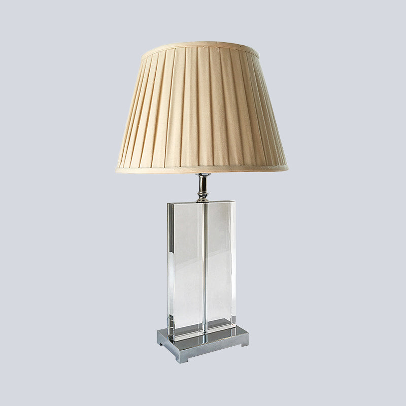 1 Head Rectangular Nightstand Lamp Contemporary Hand-Cut Crystal Reading Light in Beige Clearhalo 'Lamps' 'Table Lamps' Lighting' 493380