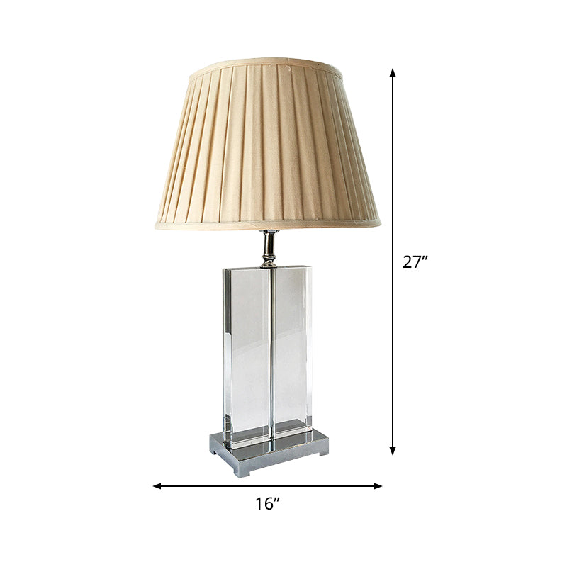 1 Head Rectangular Nightstand Lamp Contemporary Hand-Cut Crystal Reading Light in Beige Clearhalo 'Lamps' 'Table Lamps' Lighting' 493381