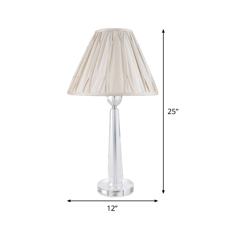 Wide Flare Crystal Task Light Simplicity Fabric 1 Bulb Beige Nightstand Lamp for Bedside Clearhalo 'Lamps' 'Table Lamps' Lighting' 493391