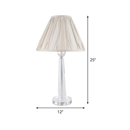 Wide Flare Crystal Task Light Simplicity Fabric 1 Bulb Beige Nightstand Lamp for Bedside Clearhalo 'Lamps' 'Table Lamps' Lighting' 493391