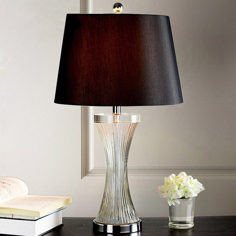 White Shaded Table Lamp Simplicity 1-Light Fabric Night Stand Light with  Brass-Black Base - Clearhalo