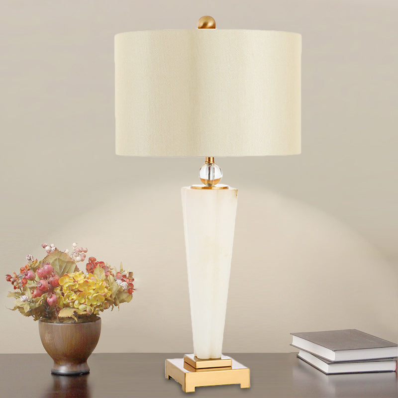 Fabric Cylinder Task Lamp Modern 1 Bulb White Desk Light with Square Gold Metal Pedestal Clearhalo 'Lamps' 'Table Lamps' Lighting' 493417