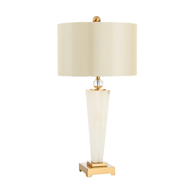 Fabric Cylinder Task Lamp Modern 1 Bulb White Desk Light with Square Gold Metal Pedestal Clearhalo 'Lamps' 'Table Lamps' Lighting' 493418