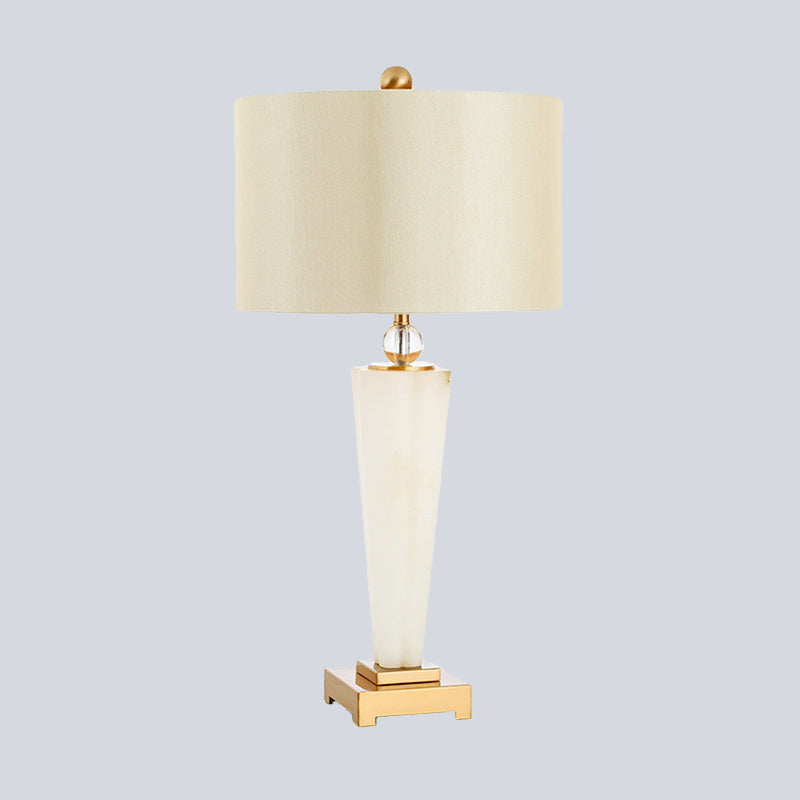 Fabric Cylinder Task Lamp Modern 1 Bulb White Desk Light with Square Gold Metal Pedestal Clearhalo 'Lamps' 'Table Lamps' Lighting' 493419