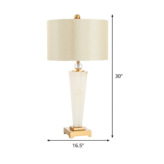 Fabric Cylinder Task Lamp Modern 1 Bulb White Desk Light with Square Gold Metal Pedestal Clearhalo 'Lamps' 'Table Lamps' Lighting' 493420