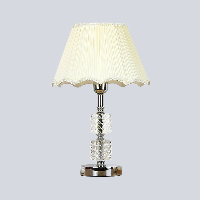 White Flared Study Lamp Modernist 1 Head Fabric Table Light with Faux-Braided Detailing Clearhalo 'Lamps' 'Table Lamps' Lighting' 493424