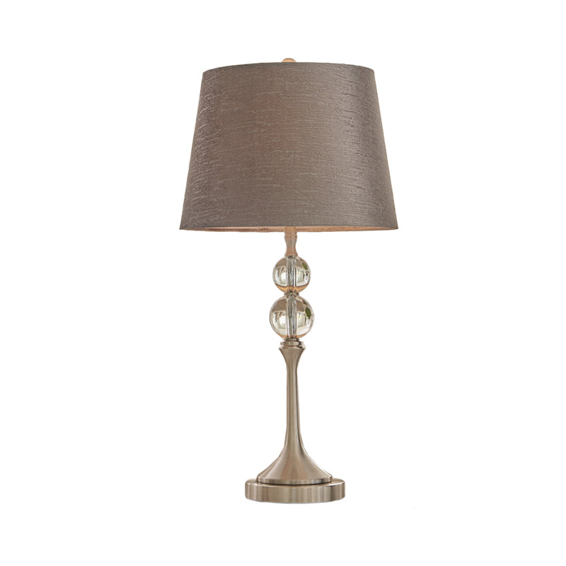 Conical Crystal Desk Light Contemporary Fabric 1 Head 11"/13" Wide Grey Night Table Lamp Clearhalo 'Lamps' 'Table Lamps' Lighting' 493428