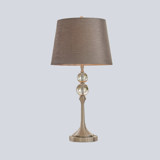 Conical Crystal Desk Light Contemporary Fabric 1 Head 11"/13" Wide Grey Night Table Lamp Clearhalo 'Lamps' 'Table Lamps' Lighting' 493429