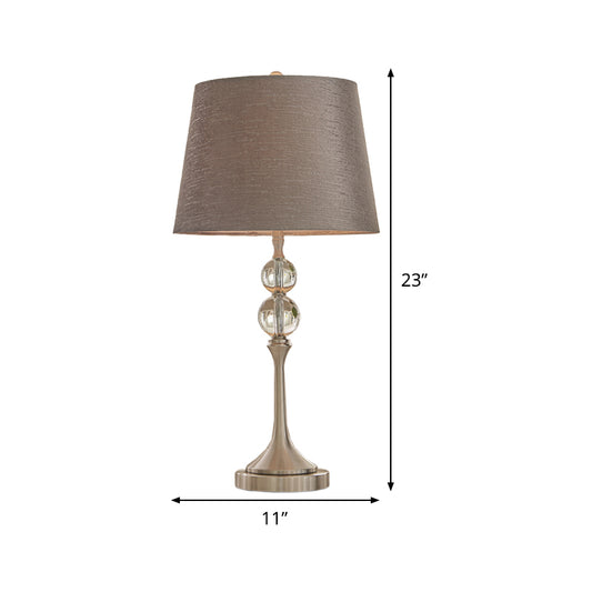 Conical Crystal Desk Light Contemporary Fabric 1 Head 11"/13" Wide Grey Night Table Lamp Clearhalo 'Lamps' 'Table Lamps' Lighting' 493430