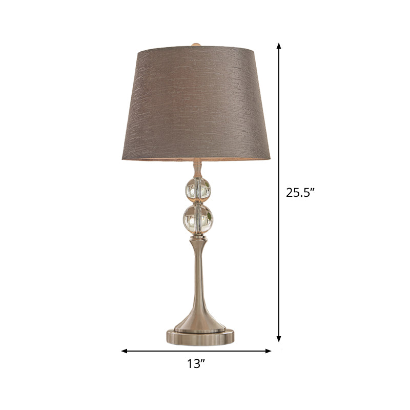 Conical Crystal Desk Light Contemporary Fabric 1 Head 11"/13" Wide Grey Night Table Lamp Clearhalo 'Lamps' 'Table Lamps' Lighting' 493431