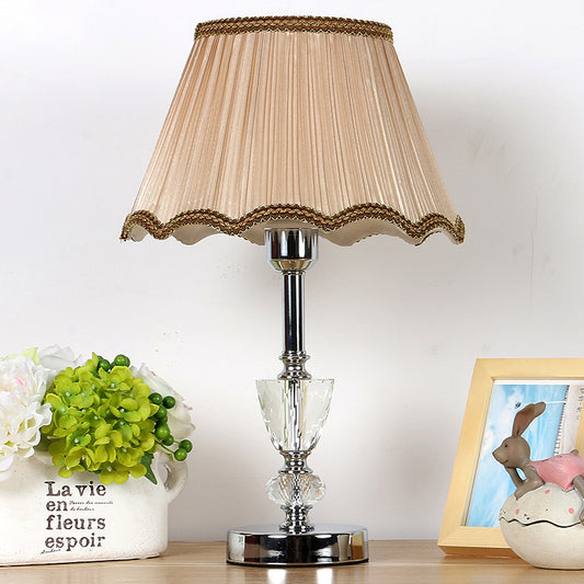 Fabric Cone Shade Task Lighting Modernism 1 Bulb Reading Lamp in Beige with Braided Trim Beige Clearhalo 'Lamps' 'Table Lamps' Lighting' 493438