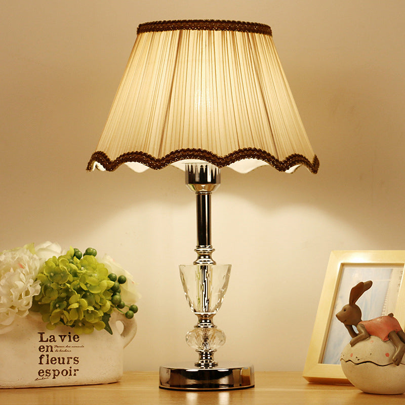 Fabric Cone Shade Task Lighting Modernism 1 Bulb Reading Lamp in Beige with Braided Trim Clearhalo 'Lamps' 'Table Lamps' Lighting' 493439