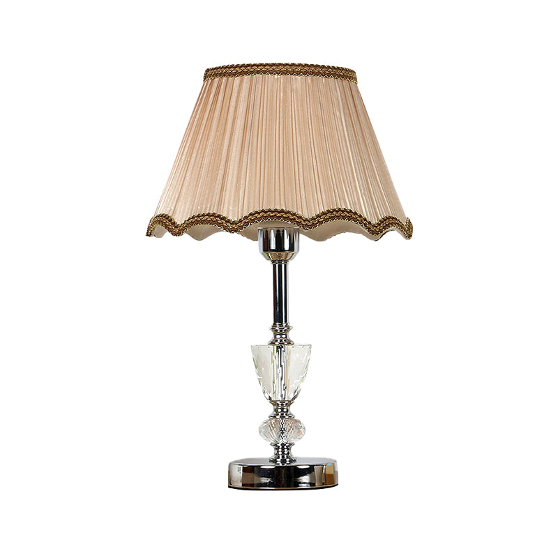 Fabric Cone Shade Task Lighting Modernism 1 Bulb Reading Lamp in Beige with Braided Trim Clearhalo 'Lamps' 'Table Lamps' Lighting' 493440