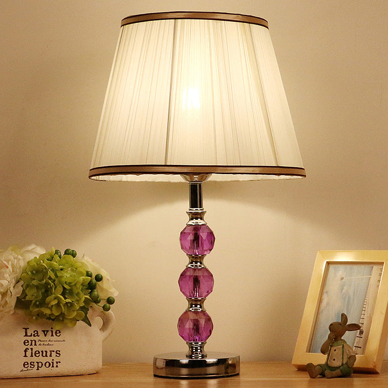 1 Head Flare Table Lamp Contemporary Fabric Desk Light in White with Purple Crystal Ball Clearhalo 'Lamps' 'Table Lamps' Lighting' 493449