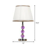 1 Head Flare Table Lamp Contemporary Fabric Desk Light in White with Purple Crystal Ball Clearhalo 'Lamps' 'Table Lamps' Lighting' 493452