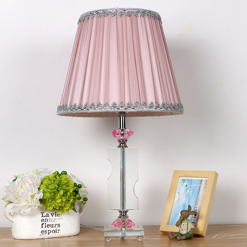 1 Head Living Room Desk Lamp Modernism Pink Table Light with Pleated Fabric Shade Pink Clearhalo 'Lamps' 'Table Lamps' Lighting' 493455
