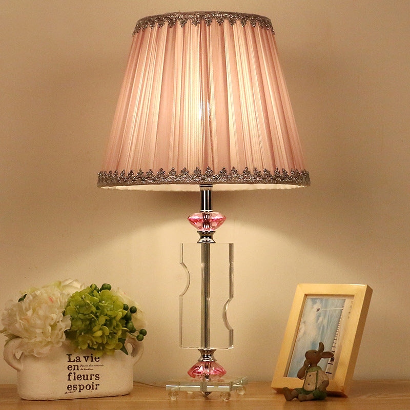 1 Head Living Room Desk Lamp Modernism Pink Table Light with Pleated Fabric Shade Clearhalo 'Lamps' 'Table Lamps' Lighting' 493456