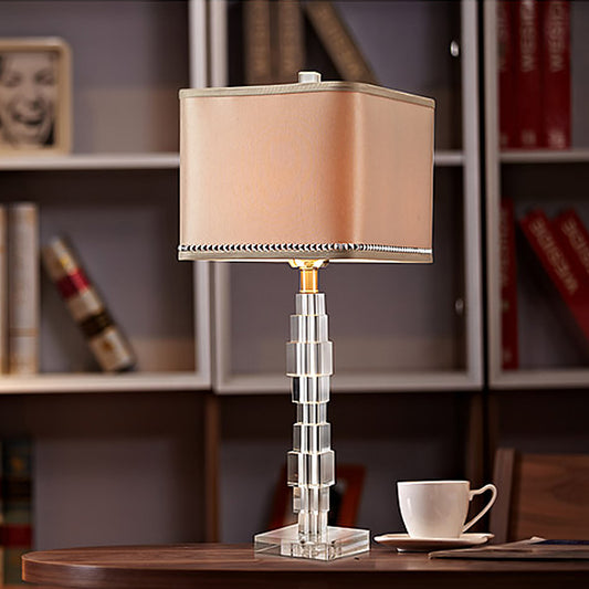 Contemporary 1 Head Desk Light Beige Rectangular Night Table Lamp with Fabric Shade Beige Clearhalo 'Lamps' 'Table Lamps' Lighting' 493471