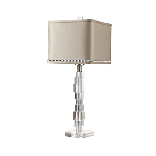 Contemporary 1 Head Desk Light Beige Rectangular Night Table Lamp with Fabric Shade Clearhalo 'Lamps' 'Table Lamps' Lighting' 493473
