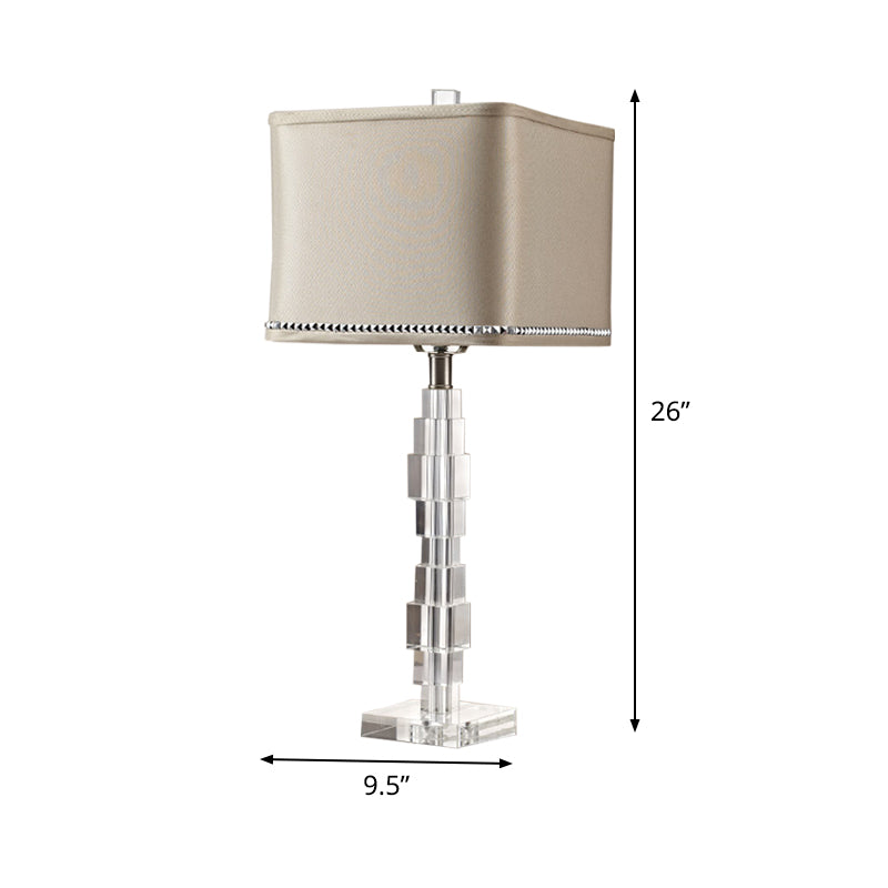 Contemporary 1 Head Desk Light Beige Rectangular Night Table Lamp with Fabric Shade Clearhalo 'Lamps' 'Table Lamps' Lighting' 493475