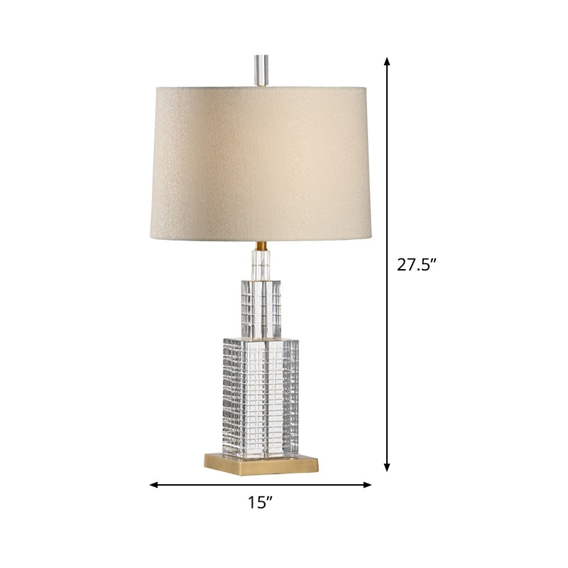 Drum Shade Crystal Desk Lamp Modern Fabric 1 Bulb Beige Table Light for Dining Room Clearhalo 'Lamps' 'Table Lamps' Lighting' 493480