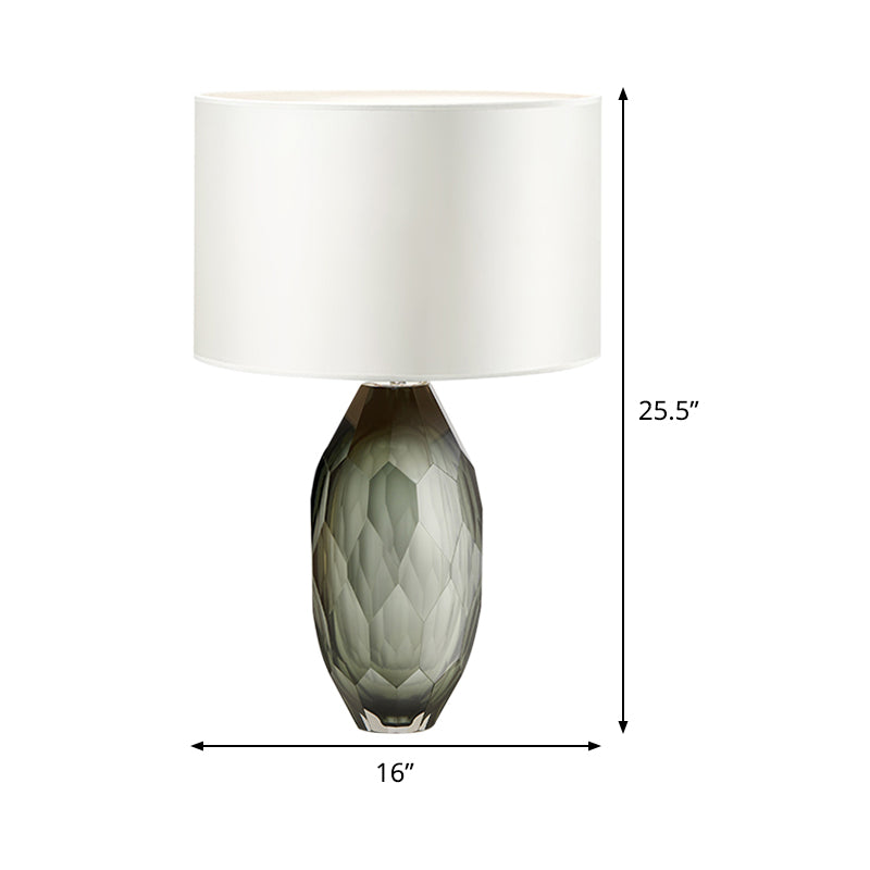 Straight Sided Shade Crystal Task Lamp Modernism Fabric 1 Head Desk Light in White Clearhalo 'Lamps' 'Table Lamps' Lighting' 493485